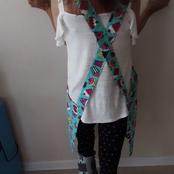 Turquoise Cupcake Cross Back Apron - Picture 3 of 4